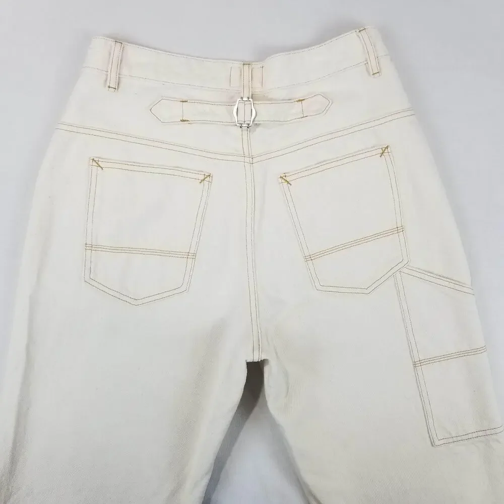 Wrap London Jeans Womens US 8 Cream Carpenter Utility Button Fly Cinch Back ZA76